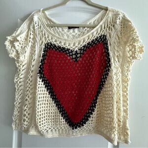 Women's Cream Crochet Top with Red Heart